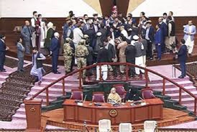 viral footage shows brawl among lawmakers with parliamentarians seen blocking speaker s seat photo courtesy tolo news