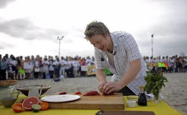 the naked chef jamie oliver slices fish during an appearance on nbc 039 s quot today quot show in miami beach florida february 22 2008 photo reuters file the naked chef jamie oliver slices fish during an appearance on nbc 039 s quot today quot show in miami beach florida february 22 2008 photo reuters file