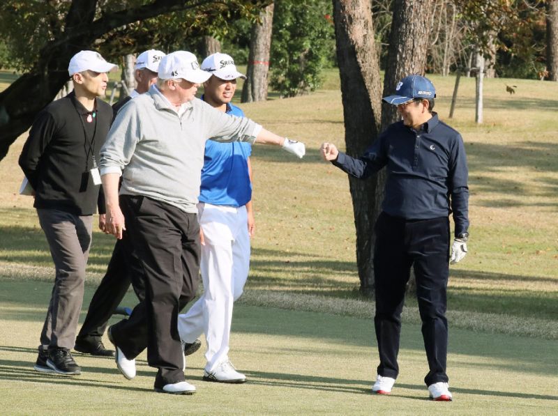 japan pm abe and us president trump have honed their relationship on the golf course photo afp