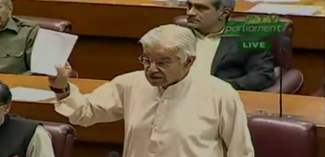 pml n senior leader khawaja asif during addressing the national assembly session screengrab