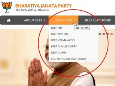 beef served on bjp website as modi takes oath