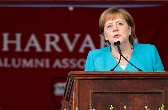 german chancellor angela merkel delivered the keynote speech at harvard university 039 s 368th commencement ceremony photo afp german chancellor angela merkel delivered the keynote speech at harvard university 039 s 368th commencement ceremony photo afp