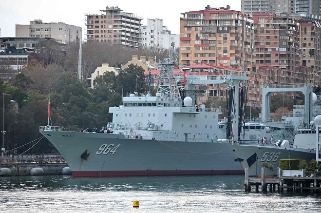 chinese warships are seen docked at garden island naval base in sydney on june 3 2019 australians were surprised by the sight of three chinese warships steaming into to sydney harbour forcing the prime minister to reassure jittery residents photo afp