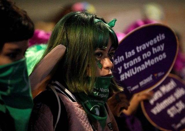 activists take part in a march called by the quot ni una menos quot movement against gender violence and in demand of the right to safe free and legal abortion in front of argentinian national congress in buenos aires on june 03 2019 photo afp activists take part in a march called by the quot ni una menos quot movement against gender violence and in demand of the right to safe free and legal abortion in front of argentinian national congress in buenos aires on june 03 2019 photo afp