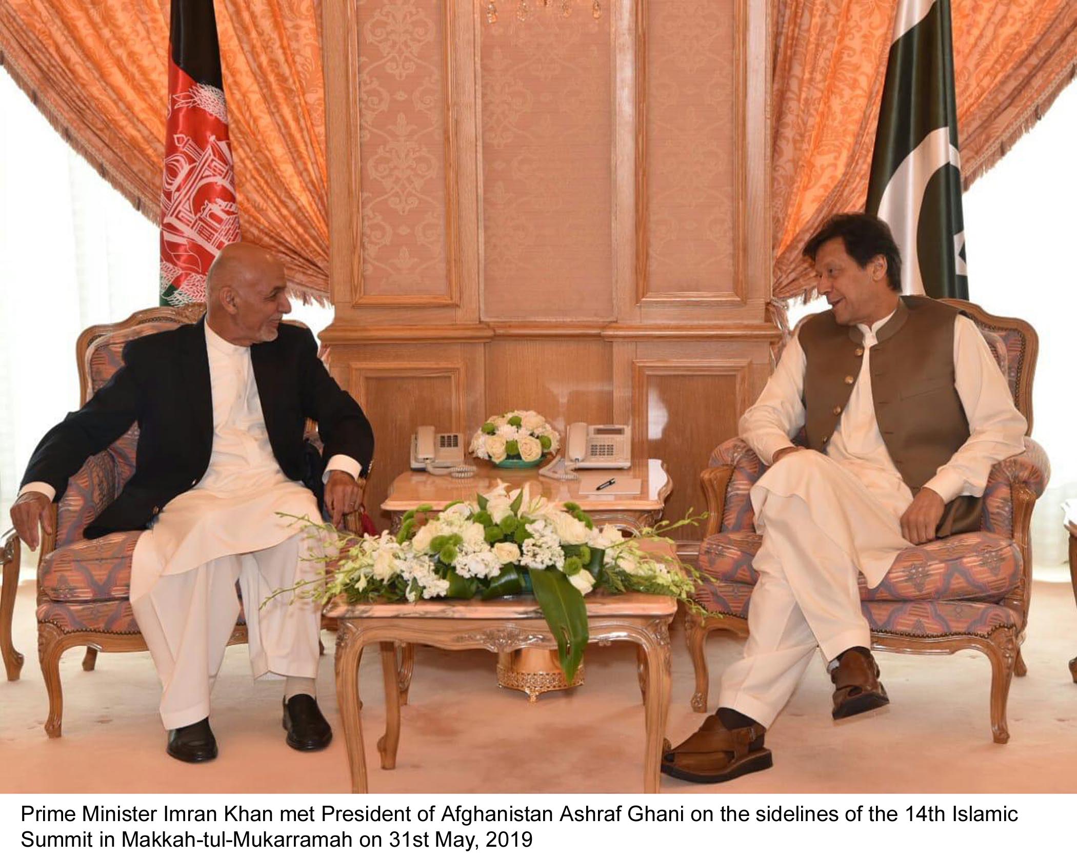 prime minister imran khan meets afghan president ashraf ghani on the sidelines of the 14th islamic summit in makkah saudi arabia on friday photo pid