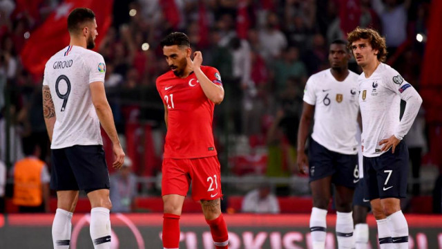 kaan ayhan headed turkey ahead on the half hour mark and cengiz under fired in a second before half time to give the hosts a first ever win over france photo afp kaan ayhan headed turkey ahead on the half hour mark and cengiz under fired in a second before half time to give the hosts a first ever win over france photo afp