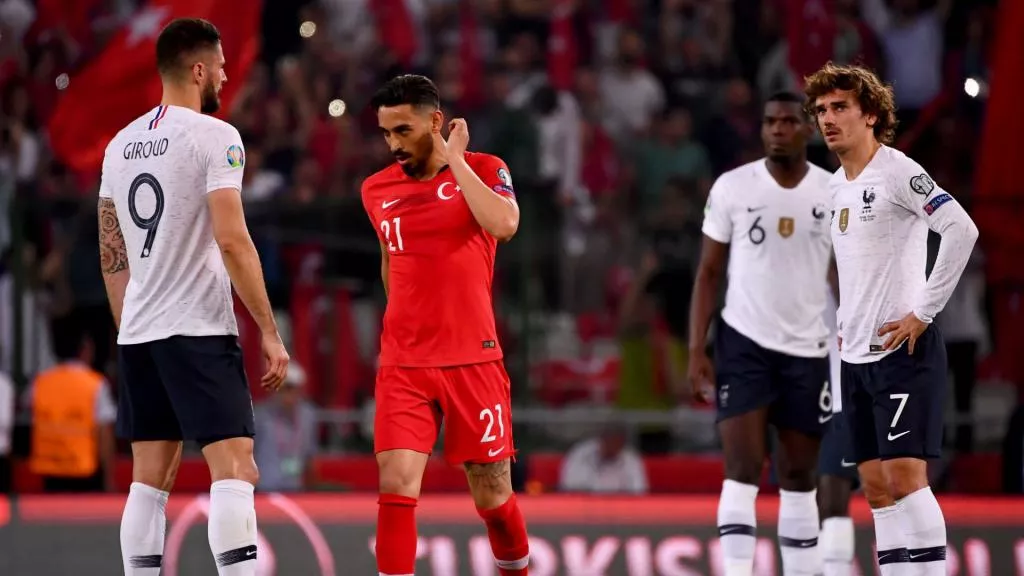 kaan ayhan headed turkey ahead on the half hour mark and cengiz under fired in a second before half time to give the hosts a first ever win over france photo afp kaan ayhan headed turkey ahead on the half hour mark and cengiz under fired in a second before half time to give the hosts a first ever win over france photo afp