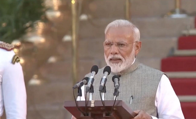 indian prime minister narendra modi takes oath of country 039 s top office photo courtesy ani