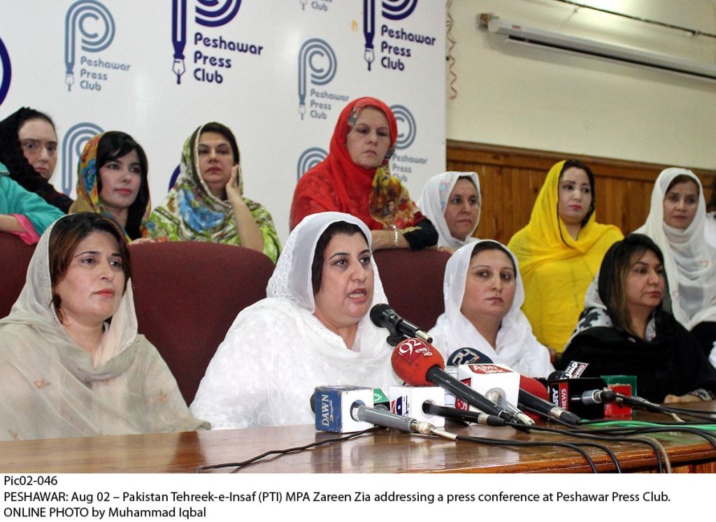pakistan tehreek e insaf 039 s mpa zareen zia speaks at a news conference in peshawar press club on august 2 2017 photo online