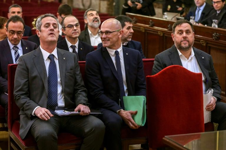 the former catalan separatist leaders went on trial in madrid for their 2017 independence bid photo afp