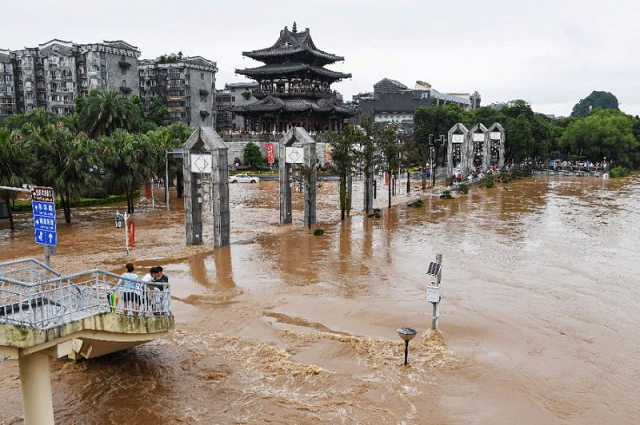 streets in guilin are submerged by floodwater on june 9 2019 in china 039 s southern guangxi region after heavy rains photo afp