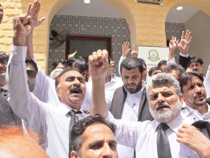 lawyers of pakistan bar council and supreme court bar association shouted slogans against filing of references against the two judges of the supreme court photo online