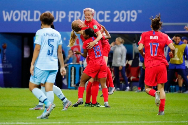 alex morgan led the way for the usa in their opening match by scoring five times a feat only previously achieved in a world cup game by her compatriot michelle akers photo afp