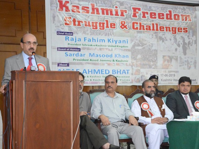 ajk president addresses a conference in islamabad on monday photo inp