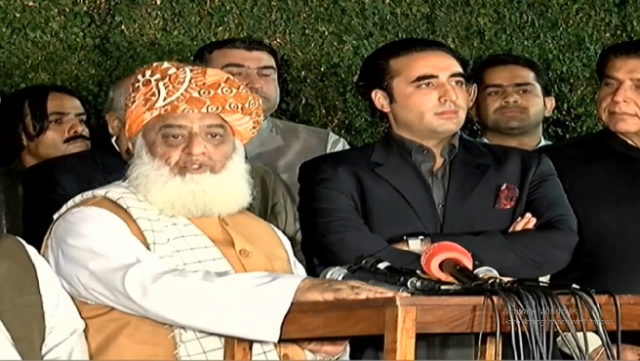 maulana fazlur rehman bilawal bhutto zardari address joint press conference in islamabad photo screengrab maulana fazlur rehman bilawal bhutto zardari address joint press conference in islamabad photo screengrab