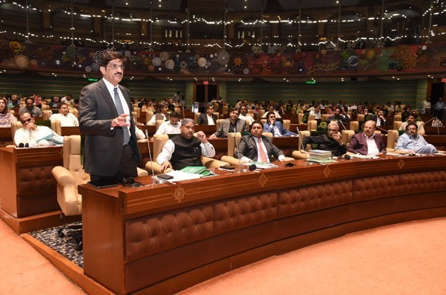 sindh chief minister murad ali shah speaks during a session of the provincial assembly photo cm house