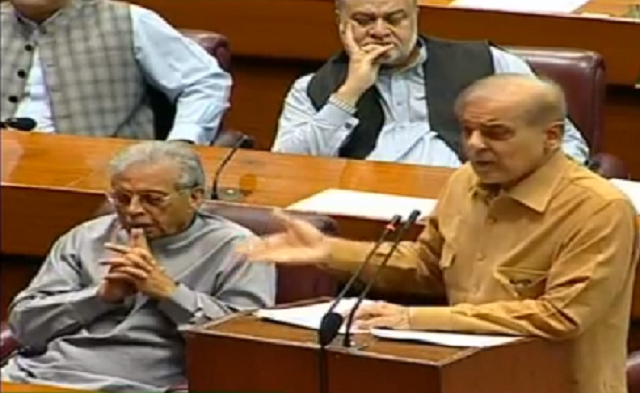 leader of the opposition shehbaz sharif addressing post budget na session photo screengrab