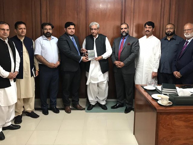 kashmir committee chairman syed fakhar imam meets kashmiri leaders at his office in islamabad photo express