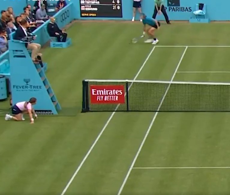 watch line judge struck on face by greek tennis player tsitsipas