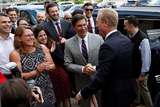 outgoing us acting defense secretary patrick shanahan r shakes hands with us president donald trump 039 s nominee for next defense secretary mark esper as he leaves the pentagon in arlington virginia us photo reuters outgoing us acting defense secretary patrick shanahan r shakes hands with us president donald trump 039 s nominee for next defense secretary mark esper as he leaves the pentagon in arlington virginia us photo reuters