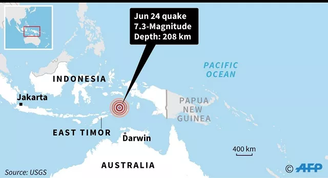 map showing the epicentre of a 7 3 magnitude quake in indonesia on monday photo afp map showing the epicentre of a 7 3 magnitude quake in indonesia on monday photo afp