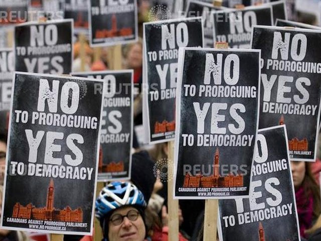 protesters rally against the federal government 039 s prorogation in dundas square in toronto january 23 2010 photo reuters