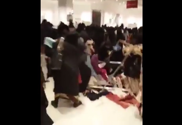 Hangers falling to the ground. SCREENGRAB