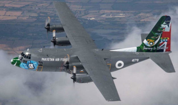 PAF C-130 aircraft participating in the Royal International Air Tattoo 2018. PHOTO: PAF