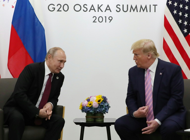 us president donald trump and russian president vladimir putin met for face to face talks in osaka on friday photo afp