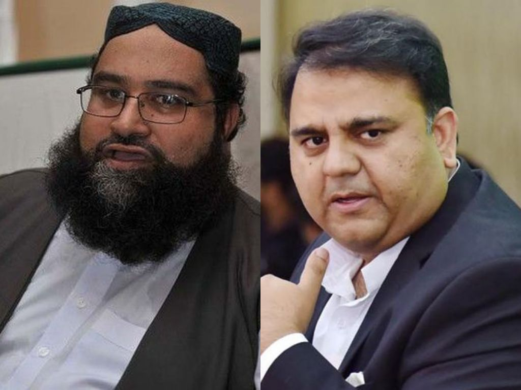 chairman pakistan ulema council hafiz tahir mehmood ashrafi and federal minister for science and technology fawad chaudhry photo file