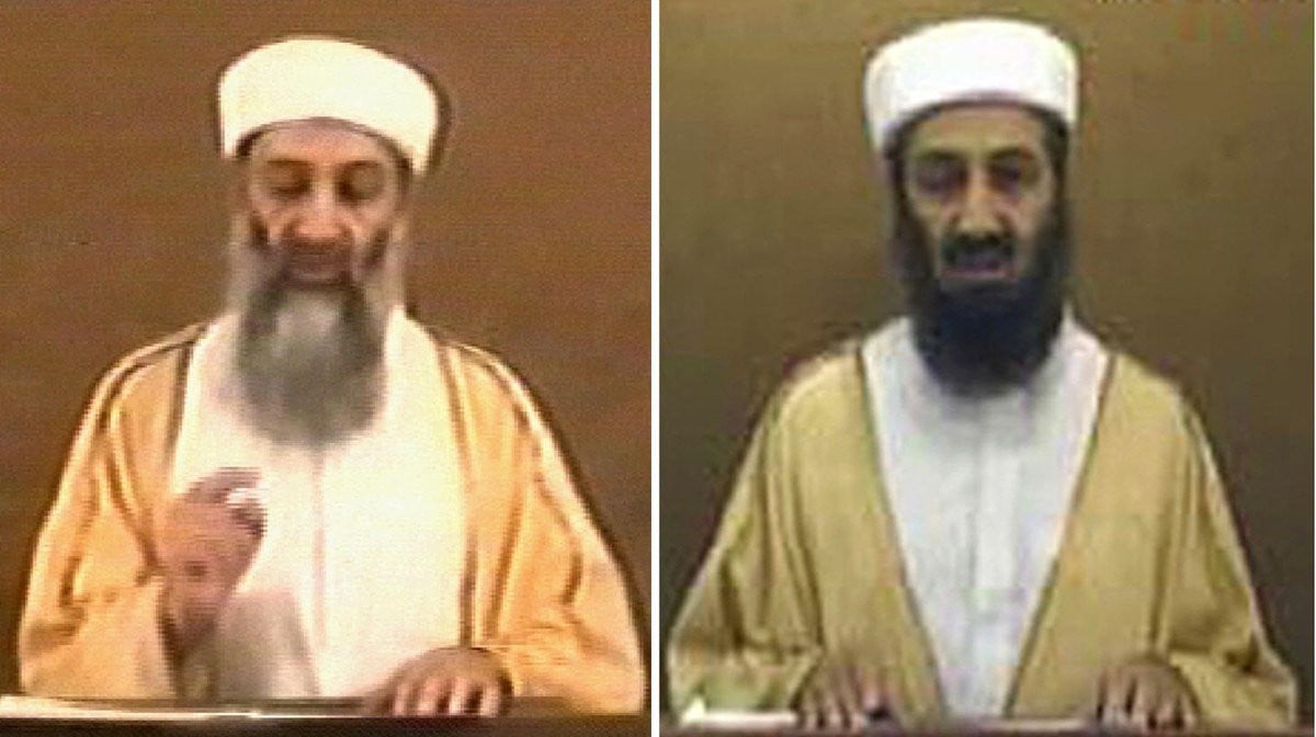 A frame grab (L) taken 29 October 2004 from a videotape aired by Al-Jazeera news channel shows al Qaeda leader Osama bin Laden. [Photo: AFP]