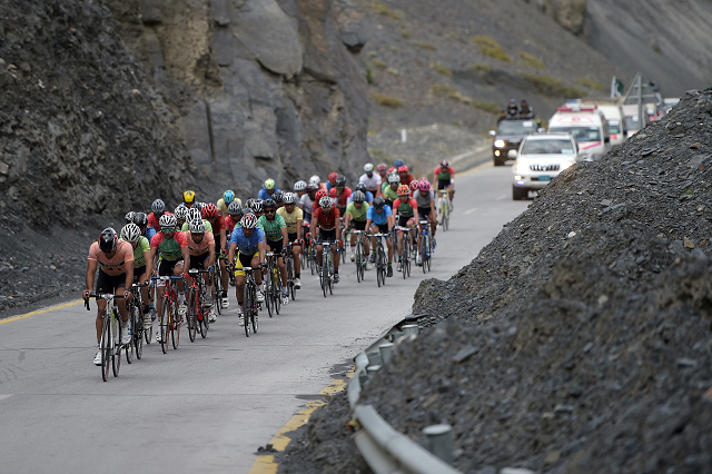 in this picture taken on june 30 2019 pakistani and international cyclists take part in the tour de khunjerab one of the world 039 s highest altitude cycling competitions near the pakistan china khunjerab border photo afp