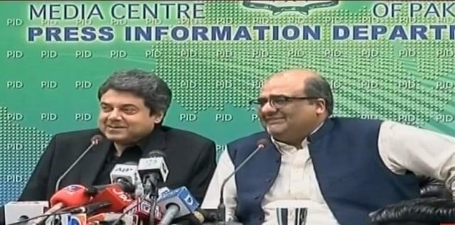 law minister farogh naseem and special assistant to pm on accountability shahzad akbar photo screengrab law minister farogh naseem and special assistant to pm on accountability shahzad akbar photo screengrab