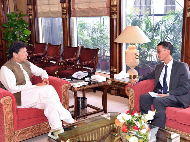 prime minister imran khan meets the chinese ambassador at pm office in islamabad photo app