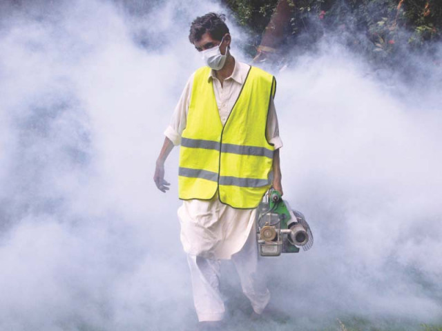 a cda employee busy in anti mosquito fumigation in a park in islamabad photo zafar aslam express a cda employee busy in anti mosquito fumigation in a park in islamabad photo zafar aslam express