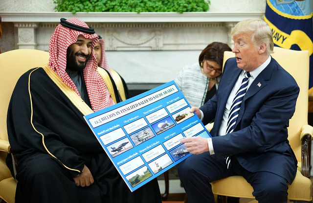 us president donald trump looks at a defense sales chart with saudi arabia 039 s crown prince mohammed bin salman in the oval office of the white house on march 20th 2018 photo afp us president donald trump looks at a defense sales chart with saudi arabia 039 s crown prince mohammed bin salman in the oval office of the white house on march 20th 2018 photo afp
