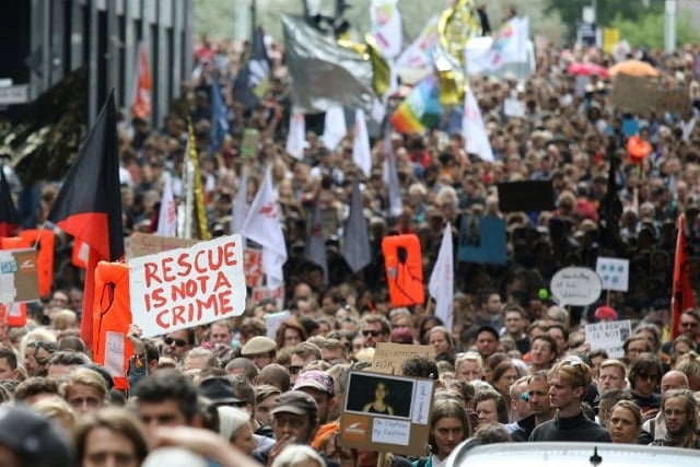 people protest on arrest of german captain carola rackete photo afp