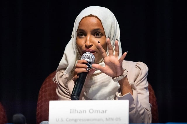 us representative ilhan omar d mn speaks on stage during a town hall meeting photo afp us representative ilhan omar d mn speaks on stage during a town hall meeting photo afp