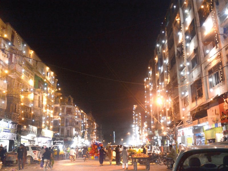 locals of burns road in the old city area have lit up the street for eid miladun nabi photo jalal qureshi express