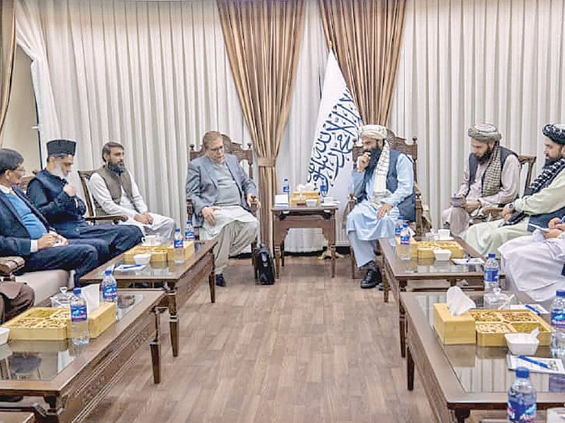 pakistan s special envoy to afghanistan muhammad sadiq hopes to thaw ties in this latest round of talks with afghan interior minister sirajuddin haqqani photo nni