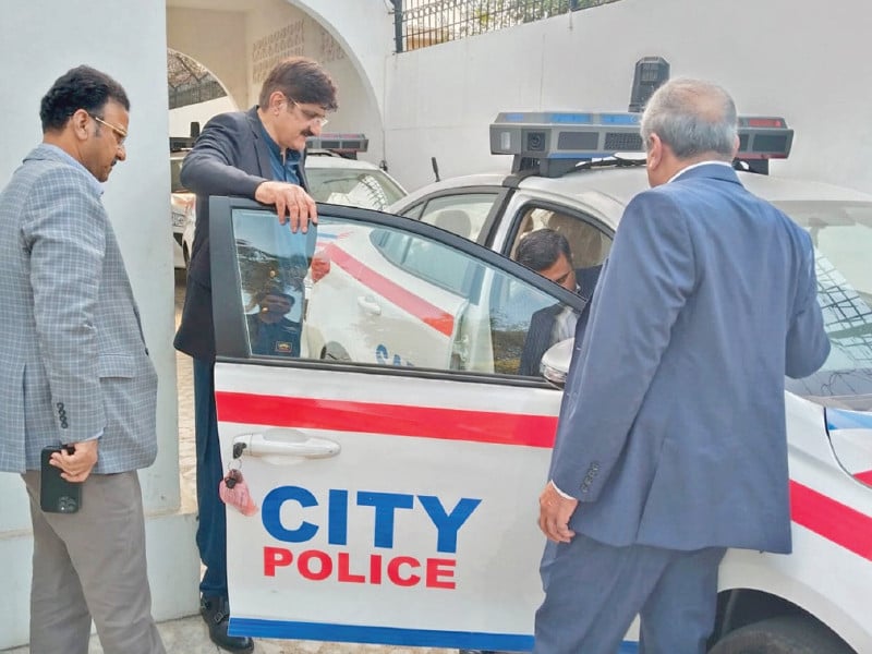 chief minister murad ali shah inspects the emergency response vehicles ervs at the sindh safe city headquarters photo express