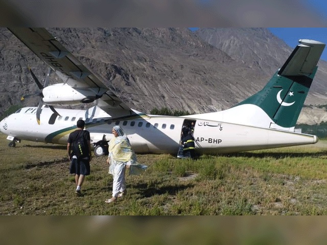 all passengers and crew members remained safe after the pia atr 42 aircraft skidded off the runway in gilgit on saturday photo express