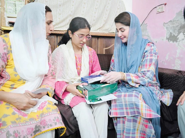 punjab chief minister maryam nawaz hands over glucometer and other necessary items to a diabetic child at her home after launching the insulin card programme the beneficiaries will be provided free insulin at their doorsteps photo nni