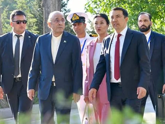 president asif ali zardari and kyrgyz jogorku kenesh speaker marlen mamataliyev walk toward the golden yurt following their meeting in bishkek photo express president asif ali zardari and kyrgyz jogorku kenesh speaker marlen mamataliyev walk toward the golden yurt following their meeting in bishkek photo express
