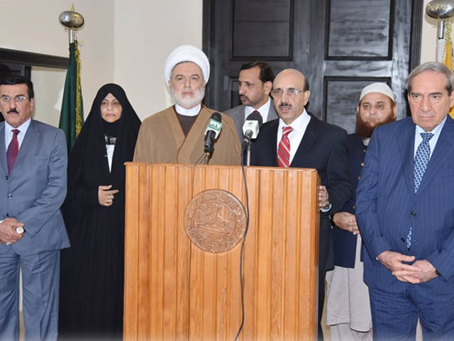 leader of the islamic supreme council of iraq sheikh dr humam hamoudi and ajk president sardar masood khan address joint press conference photo sabah leader of the islamic supreme council of iraq sheikh dr humam hamoudi and ajk president sardar masood khan address joint press conference photo sabah