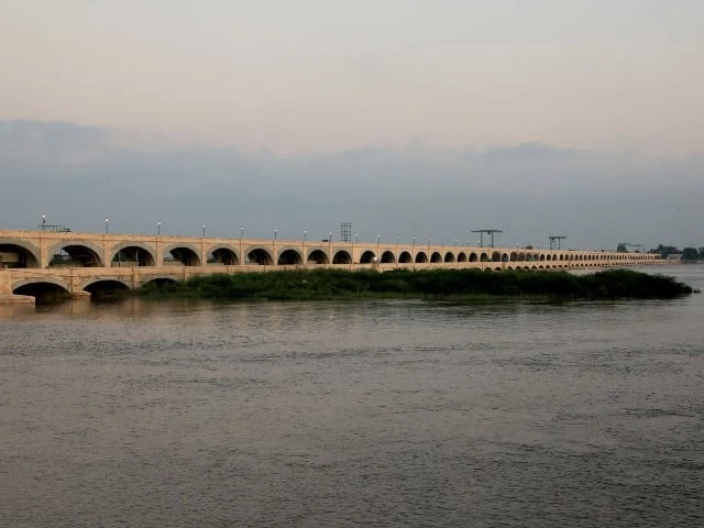 view of the sukkur barrage formerly known as the lloyd barrage as flood water passes through following monsoon rains and rising levels of indus river in sukkur sindh province photo reuters