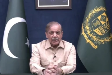 prime minister shehbaz sharif addressing nation on sunday in islamabad photo screenshot