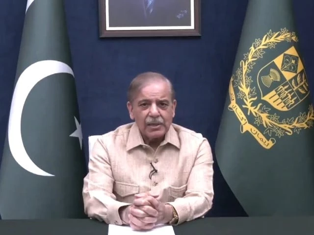 prime minister shehbaz sharif addressing nation on sunday in islamabad photo screenshot prime minister shehbaz sharif addressing nation on sunday in islamabad photo screenshot