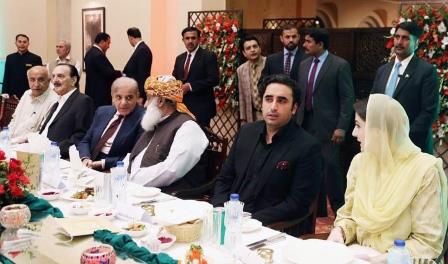 opposition leaders interact during a luncheon hosted by ppp chairman bilawal bhutto zardari in islamabad photo inp