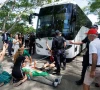 protesters demonstrate outside of royal pines resort as a bus carrying players from the iranian women s soccer team and staff departs after five iranian women soccer players were granted humanitarian visas on the gold coast queensland australia march 10 2026 photo reuters